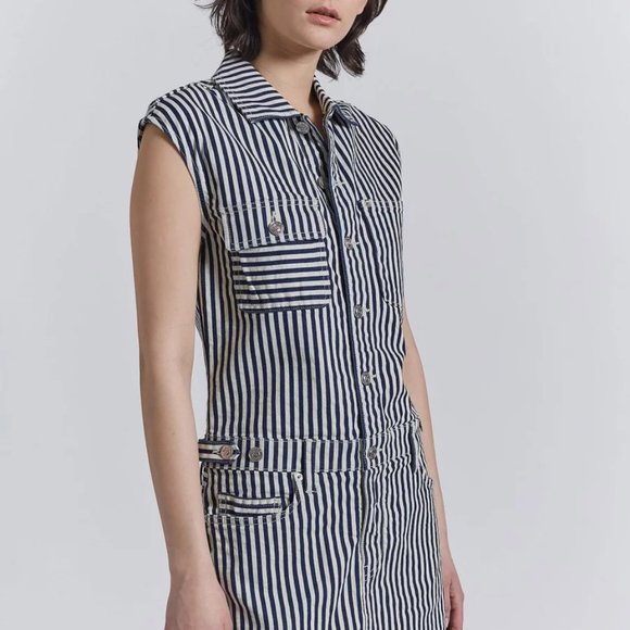 Anthropologie's Current/Elliot Railroad Stripe Sleeveless Jumpsuit Mini Dress - Picture 4 of 12